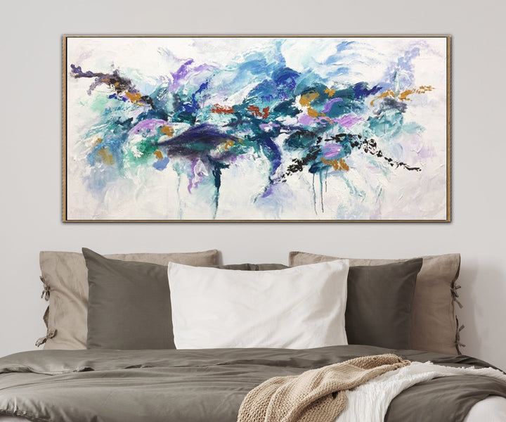 Large Contemporary Art Colorful Painting White Wall Art Blue Abstract Painting | MARINE FAUNA