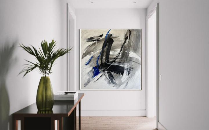 Abstract White and Black Oil Paintings On Canvas, Minimalism Modern Artwork, Monochrome Acrylic Textured Painting for Home Wall Decor | SPACE FOG 46"x46"