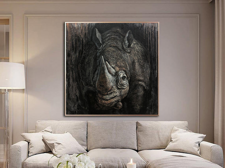 Rhinoceros Painting On Canvas Abstract Animal Wall Art Rhino Textured Art Monochrome Artwork Realistic Wild Animal Wall Art Oil Painting | RHINO - trendgallery.ca