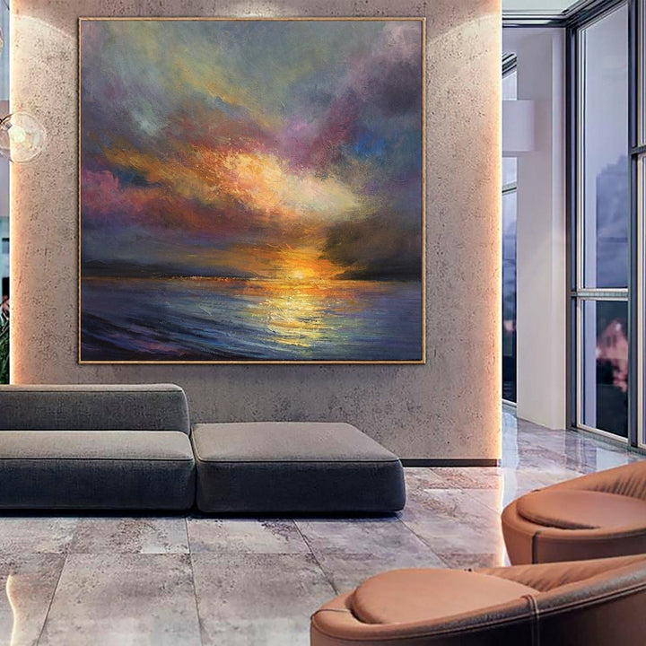 Ocean Painting on Canvas Sunset Wall Art Impressionist Art Oil Seascape Painting Fine Art Contemporary Art Living Room | SUNSET OVER THE OCEAN - trendgallery.ca