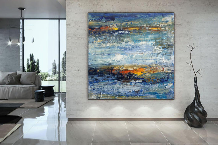 Abstract Colorful Paintings On Canvas In Blue Colors Modern Expressionist Artwork Modern Hand Painted Artwork | SEA BREEZE - trendgallery.ca