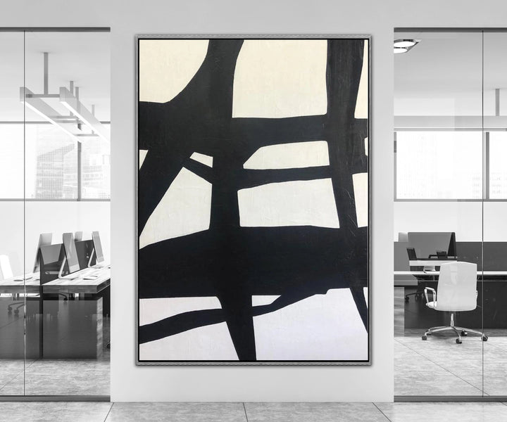 Extra Large Black And White Paintings On Canvas Abstract Painting Franz Kline style White Paintings | TOWER TOP - trendgallery.ca