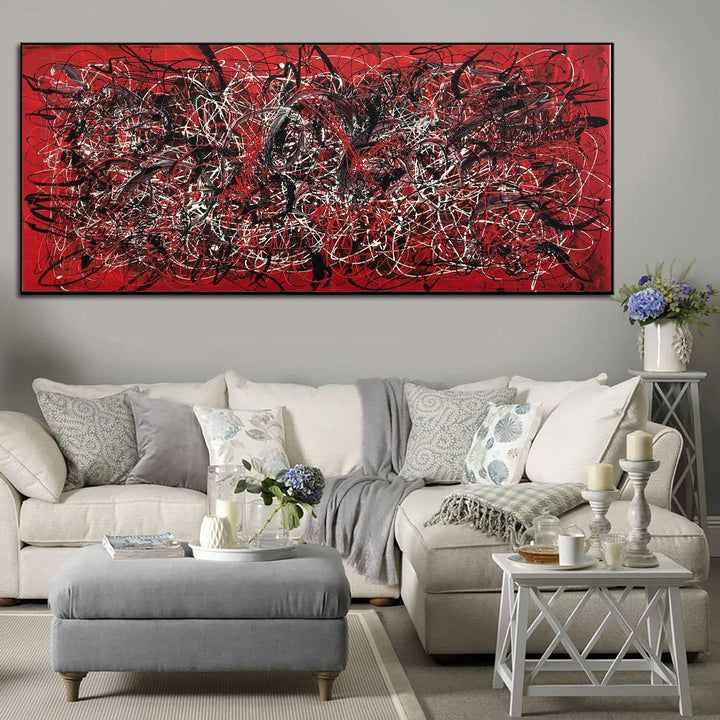 Jackson Pollock Style Paintings On Red Abstract Canvas Art Modern Fine Art Handmade Wall Art | SCARLET DREAMS - trendgallery.ca