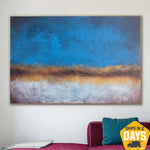 Modern Abstract Landscape Paintings on Canvas In Blue, Beige And Gold Colors Original Minimalist Art Textured Painting Wall Decor | DAY 15.7"x23.6"