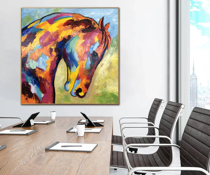 Abstract Horse Paintings On Canvas Colorful Textured Painting Animal Modern Painting Creative Wall Decor | RAINBOW HORSE 32"x32"