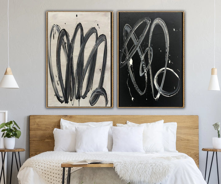 Large Original Black And White Painting Abstract Wall Painting Set Of 2 Acrylic Painting Original Oil Contemporary Modern Wall Art | CHAOTIC ROUTES - trendgallery.ca