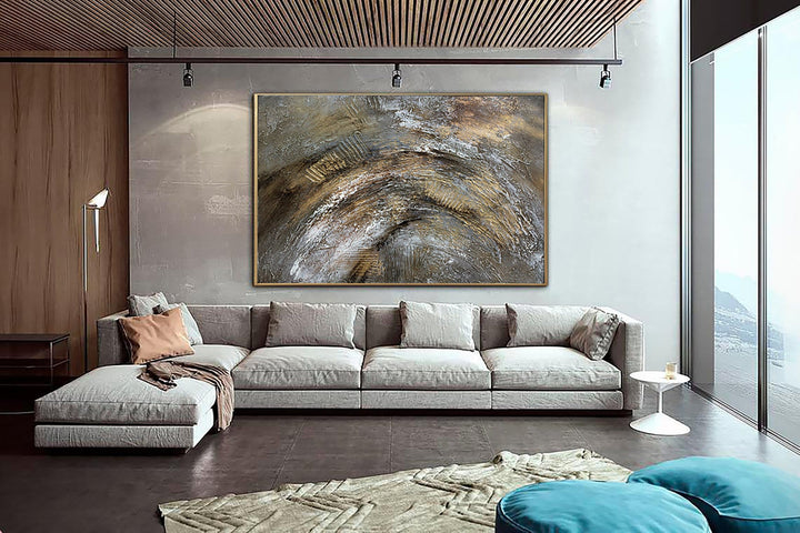 Abstract Oil Painting Canvas Brown Wall Art Gold Leaf Artwork Heavy Textured Art Monochrome Wall Art Commission Painting for Living Room | BRONZE AGE - trendgallery.ca