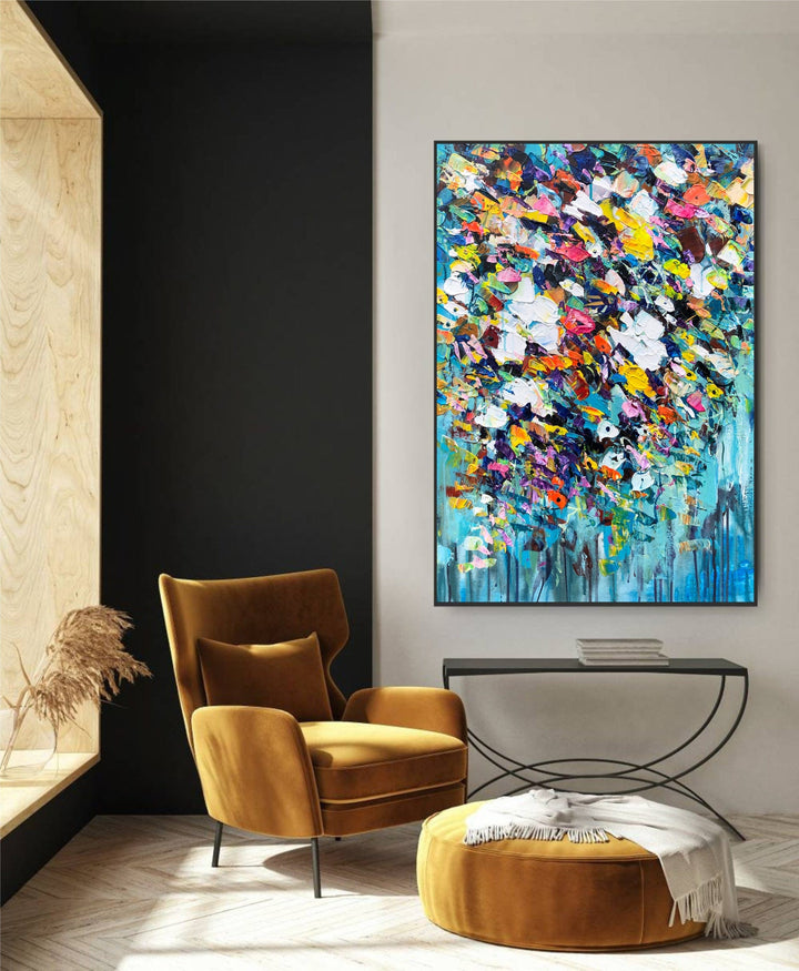 Large Abstract Bloming Flowers Paintings On Canvas, Modern Romantic Fine Art, Colorful Flowers Hand Painted Art, Textured Home Wall Decor | FLORAL MASTERPIECE