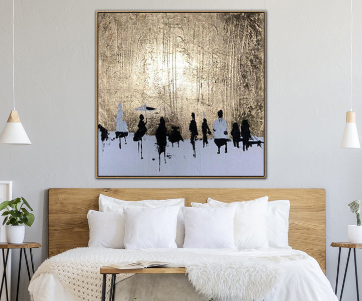 Large Abstract Human Oil Painting Modern Gold Leaf Art Gray Wall Art Modern Wall Decor | SKY OF GOLD - trendgallery.ca