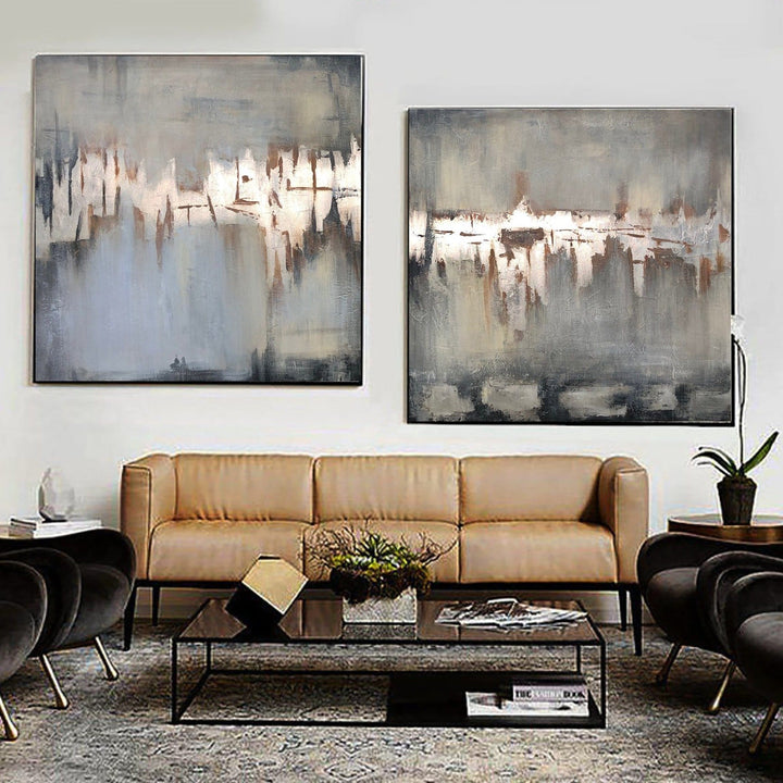 Large Abstract Set Of 2 Gold Leaf Paintings On Canvas Diptych Wall Art Modern Wall Decor | FALL RAIN - trendgallery.ca