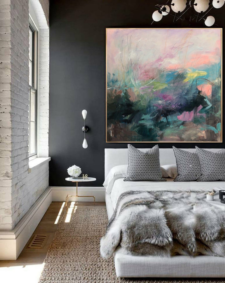 Large Painting On Canvas Oversize Canvas Wall Art Pink Green Oil Painting Abstract Wall Artwork Contemporary Art Painting | MERMAID'S HOME - trendgallery.ca