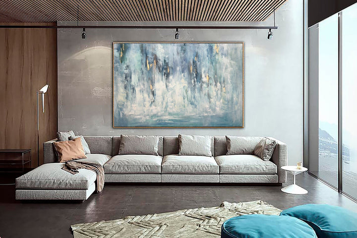 Original Oversize Light Blue Painting Abstract Canvas White Painting Living Room Wall Art Modern Large Wall Art Frame Painting Office Decor | LEISURELY AWAKENING