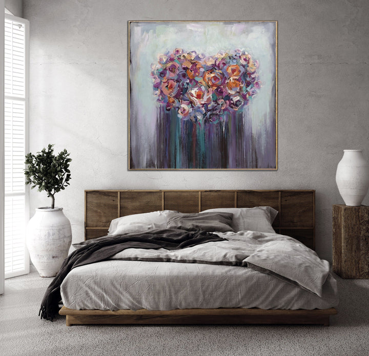 Extra Large Original Colorful Flower Heart Painting Abstract Love Fine Art Floral Painting On Canvas Modern Oil Artwork | FLORAL LOVE