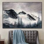 Abstract Foggy Mountain Painting on Canvas Landscape Wall Art Modern Oil Painting Grey Painting Nature Artwork Wall Hanging Decor | FOGGY MOUNTAINS