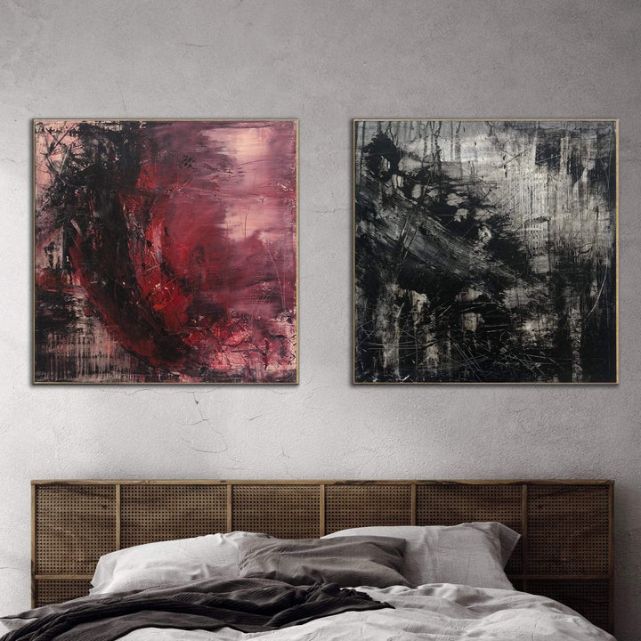 Original Set of 2 Paintings Abstract Red And Black Paintings On Canvas Modern Wall Art Texture Fine Art Handmade Artwork | QUANTUM REALMS - trendgallery.ca