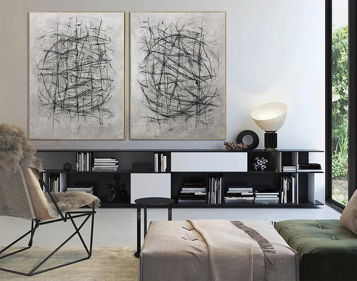 Oversized Painting Black And White Canvas Art Modern Painting Large Artwork 2 Piece | SCOPE OF ROTATION - trendgallery.ca