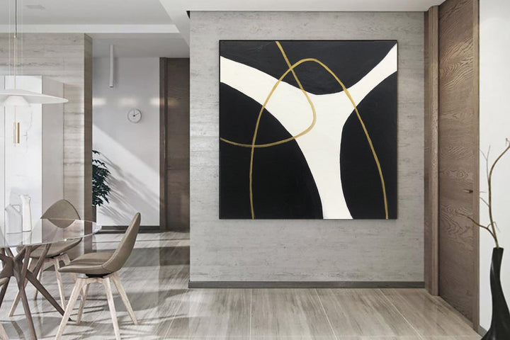 Abstract Black And White Wall Art Minimalist Paintings On Canvas Abstract Golden Lines Art Wall Painting Modern Fine Art | GOLDEN ROUTH - trendgallery.ca