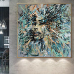 Large Oil Painting Abstract Woman Face Paintings On Canvas Fine Art Modern Gray Wall Art Original Human Art Living Room Decor | WOMAN'S TEARS