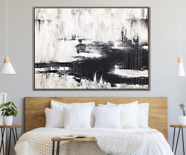 Oversized Wall Art Canvas Black And White Painting Contemporary Art Painting | WINTER NIGHT - trendgallery.ca