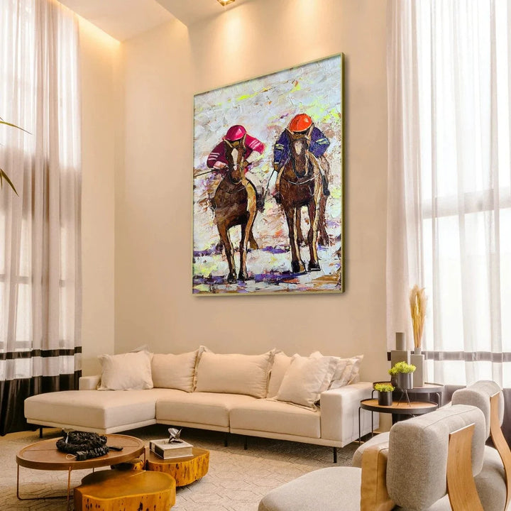 Horse Racing Acrylic Artwork Horse Racing Painting Wall Art Decor Jockeys Artwork Decor for Home | JOCKEYS - trendgallery.ca