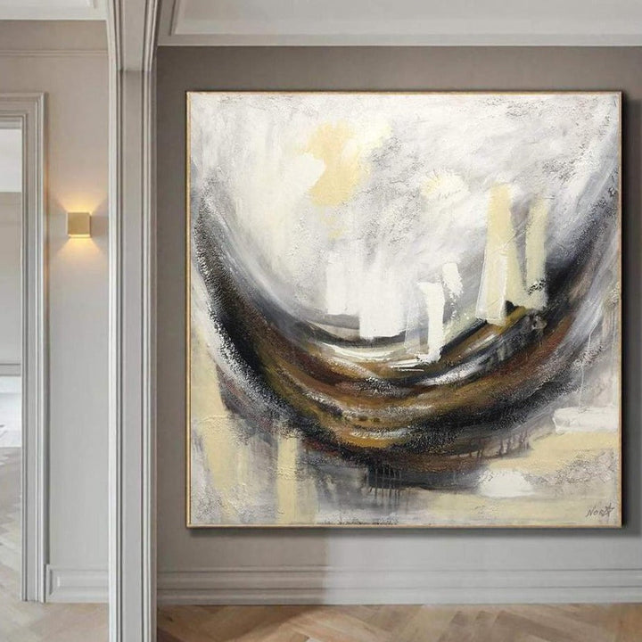 Large Abstract Acrylic Beige Painting Brown Wall Art Modern Original Wall Decor | RIVER OF LIFE - trendgallery.ca