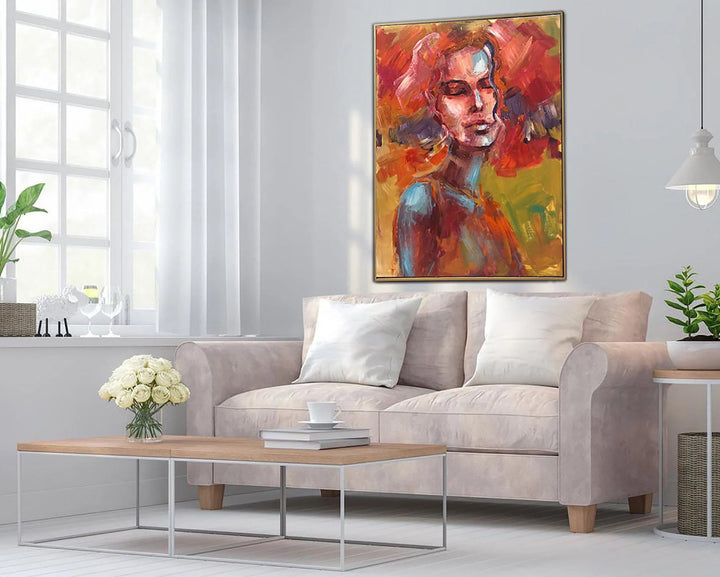 Abstract Woman Painting Canvas Red Wall Art Sexy Figurative Art Abstract Portrait Art Ginger Girl Painting Contemporary Art for Fireplace | REDHEAD - trendgallery.ca