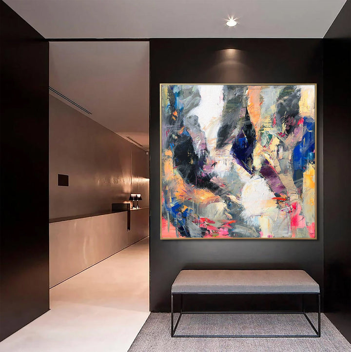 Large Abstract Colorful Paintings On Canvas Modern Vivid Fine Art Acrylic Expressionist Painting | COLORFUL STAGE 60"x60"