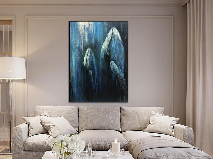 Large Whales Painting Original Animal Paintings On Canvas Blue Acrylic Painting Textured FIne Art Handmade Oil Painting | WHALE FAMILY