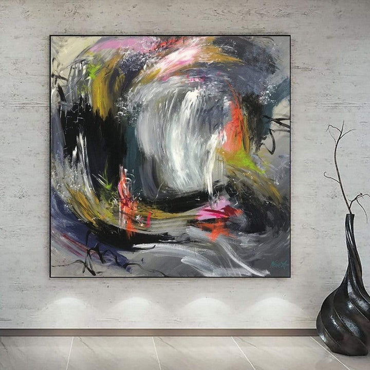 Abstract Expressionism Painting on Canvas Gray Wall Art Blush Stroke Painting Textured Dark Painting Hand Painted Artwork Modern Wall Art | STORM - trendgallery.ca