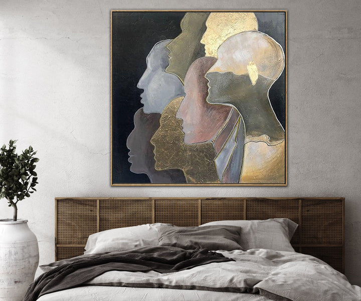 Large Gold Leaf Painting Humans Abstract Painting Abstract Faces Painting | UNITY - trendgallery.ca