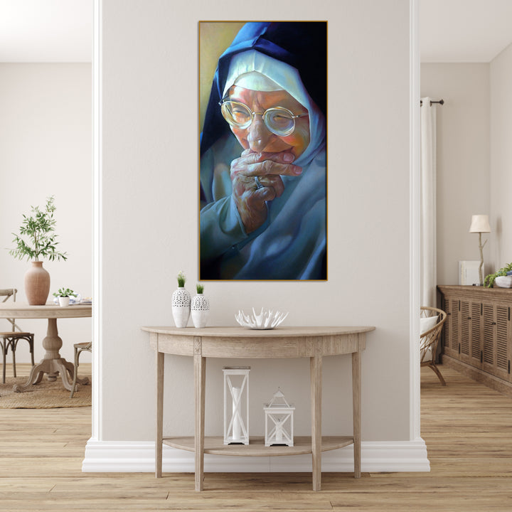 Abstract Nun Paintings from Photo Colorful Oil Painting Grandmother Wall Art Decor for Home | PAINTING FROM PHOTO #78
