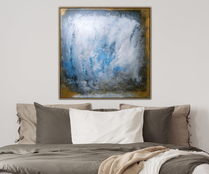 Abstract Painting in White, Blue and Brown | OUTSIDE - trendgallery.ca
