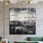 Abstract Black and White Painting Canvas Modern Oil Artwork Brush Stroke Art Contemporary Grey Painting for Fireplace Wall Decor |  NIGHT SIGHT