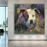 Large Abstract Dog Paintings On Canvas American Pitbull Aesthetic Painting 40x40 Acrylic Artwork Modern Fine Art Wall Decor | LIFELONG FRIEND