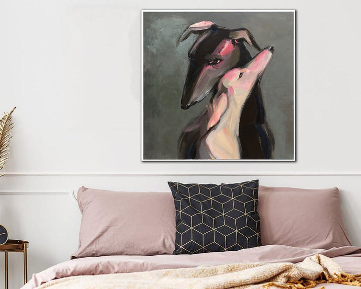 Abstract Dog Paintings On Canvas Romantic Wall Art Greyhound Art In Gray, Black And White Colors Pet Painting Hand Painted Art Wall Decor | TRUE LOVE - trendgallery.ca
