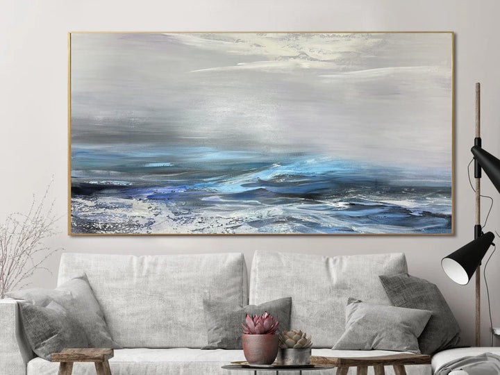 Original Ocean Landscape Painting on Canvas Abstract Marine Wall Art Textured Painting Handmade Art for Room Decor | TROUBLED OCEAN - trendgallery.ca