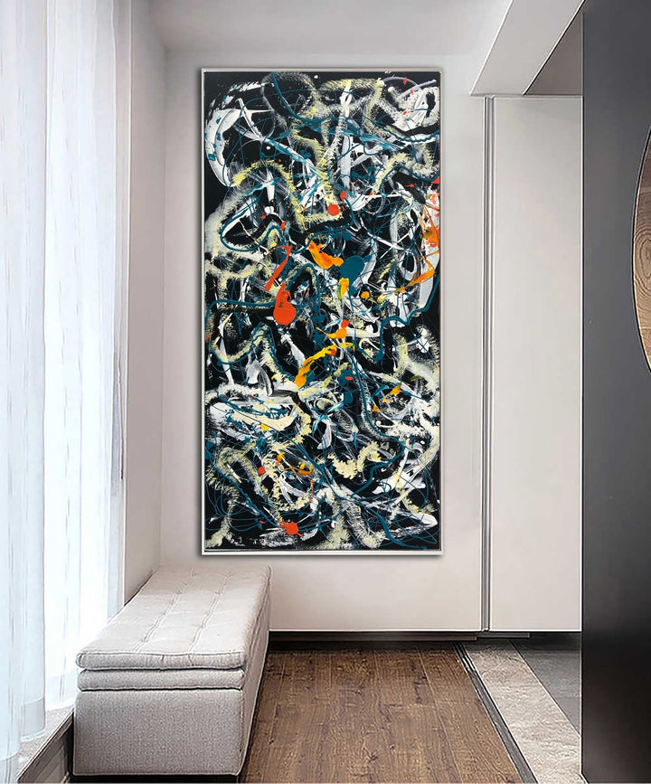 Original Colorful Painting Canvas Black Wall Art Jackson Pollock Style Painting Commission Art Heavy Textured Artwork Contemporary Art | WIRING WIND - trendgallery.ca