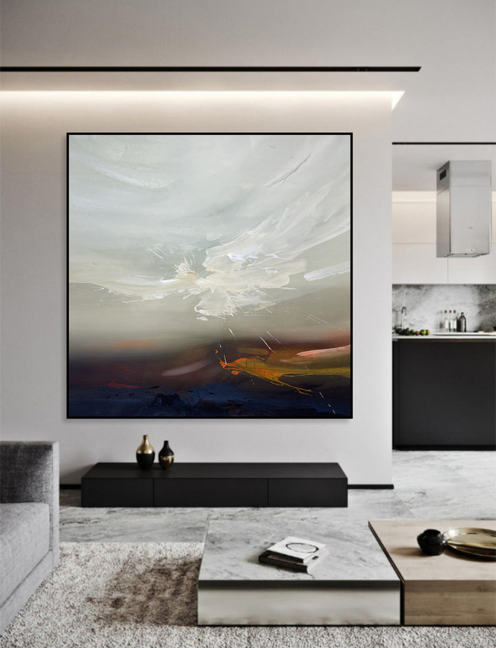 Large Abstract Colorful Nature Paintings On Canvas Original Modern Oil Painting Textured Artwork In Neutral Colors for Home Wall Decor | DEPTH OF NATURE 301 37"x35.4"