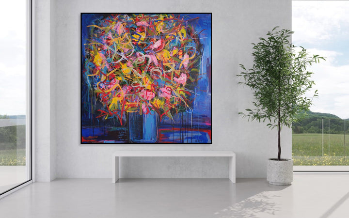 Exclusive Bouquet Of Flowers Original Handmade Painding Colorful Wall Art Frame Modern Abstract Painting Contemporary Art | SHAPPIRE BOUQUET 46"x46"