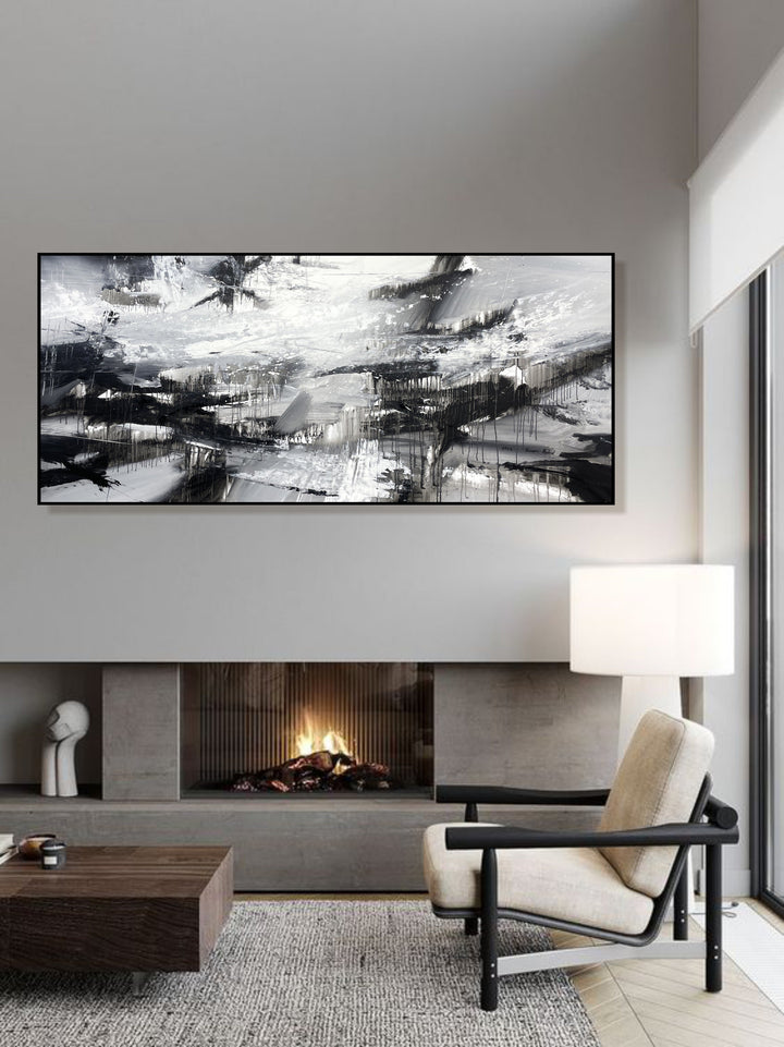 Abstract Black And White Paintings On Canvas Original Minimalist Art Textured Handmade Painting Modern Wall Decor for Home | ASSOCIATION 215 35.4"x84.6"