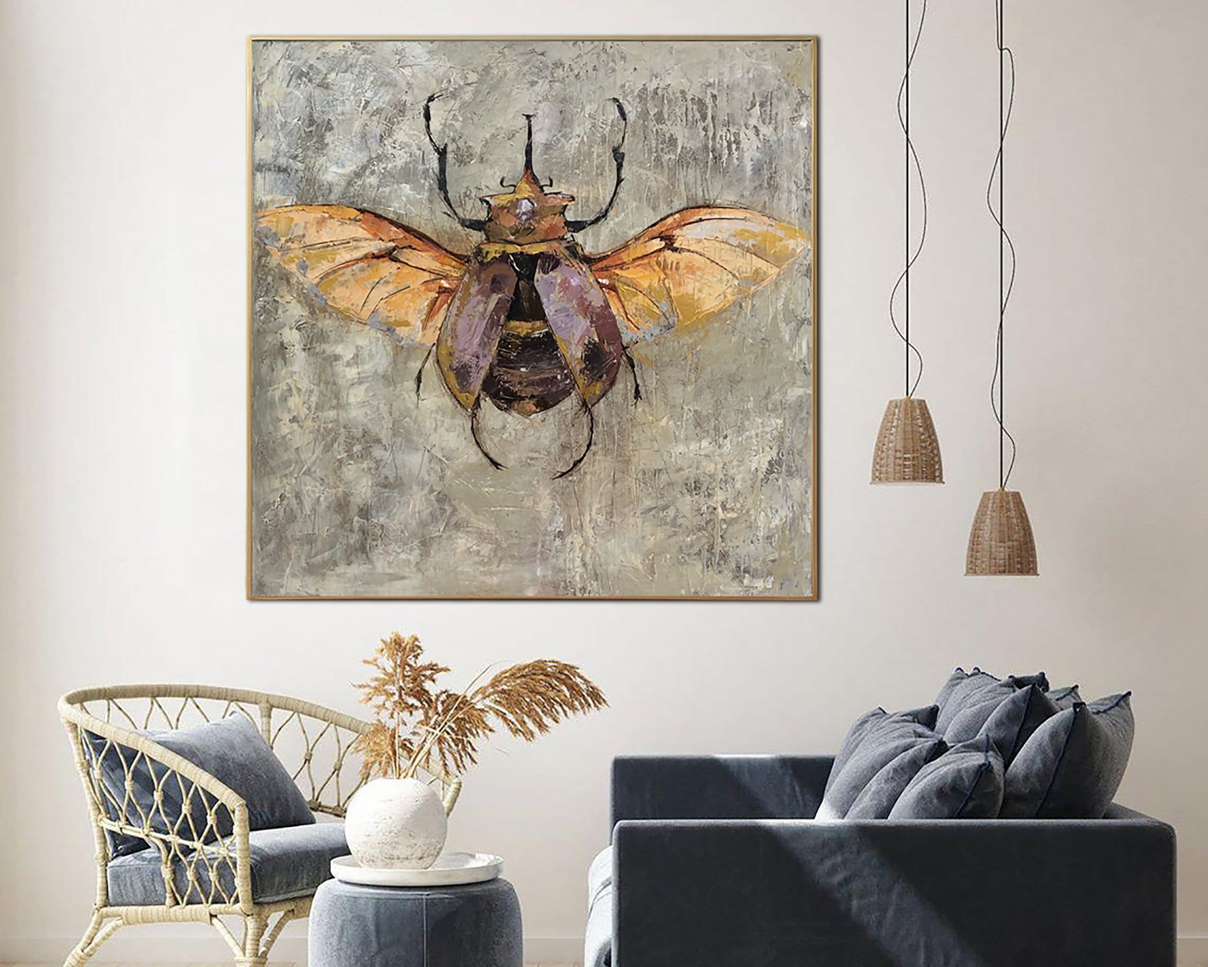 Impressionist Insects Stag beetle Painting On Canvas Large Nature Painting Insect Art Stag ...