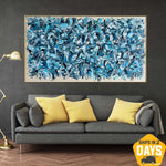 Original Abstract Blue Painting On Canvas Acrylic Impasto Painting Oil Hand Painted Art Modern Textured Painting | MYSTICAL AIR 23"x46"