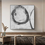 Large Abstract Black & White Circle Paintings On Canvas Modern Achromatic Monochrome Art Contemporary Handmade Painting for Indie Room Decor | CROPPED CIRCLE