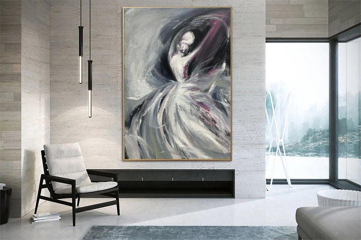 Large Abstract Ballerina Painting on Canvas Black And White Art Original Artwork Oil Painting Contemporary Wall Art for Living Room Decor | MARY