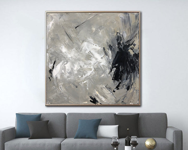 Abstract Gray Painting On Canvas Expressionist Painting Textured Black And White Wall Art Minimalist Black Blot Painting | BLOT - trendgallery.ca