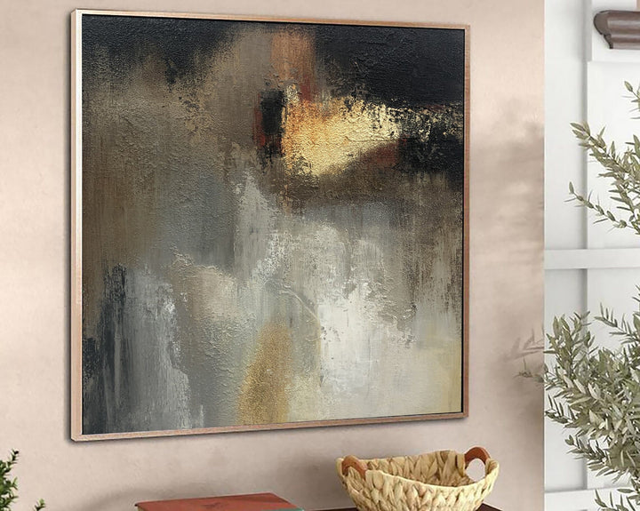 Large Abstract Painting Oil Paintings On Canvas Gray Painting Contemporary Art Gold Painting Original Living Room Wall Art Framed Modern Art | GOLDEN MOMENT - trendgallery.ca