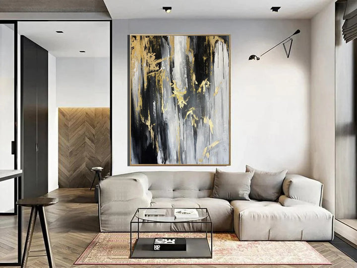 Original Blurry Painting On Canvas Gold Leaf Artwork Gray Painting Creative Texture Art for Living Room Decor | BLURRY FLOW - trendgallery.ca