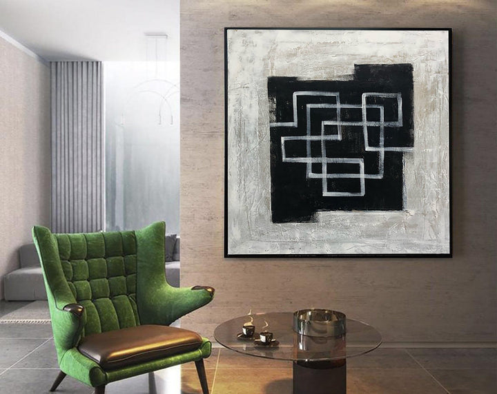 Abstract Black And White Paintings On Canvas Maze Painting Original Textured Wall Art Modern Oil Hand Painted Art | DARK MAZE - trendgallery.ca