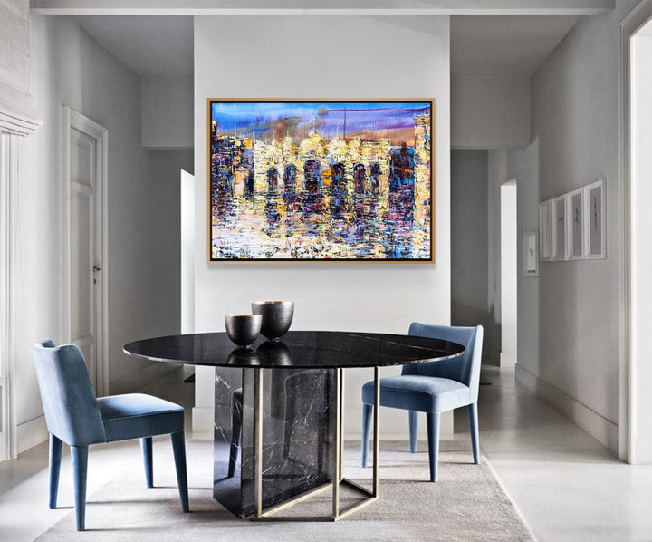 Abstract Colorful Palace Paintings on Canvas Textured Impasto Artwork Venice Landscape Painting | ST MARK'S BASILICA 33.5"x45"