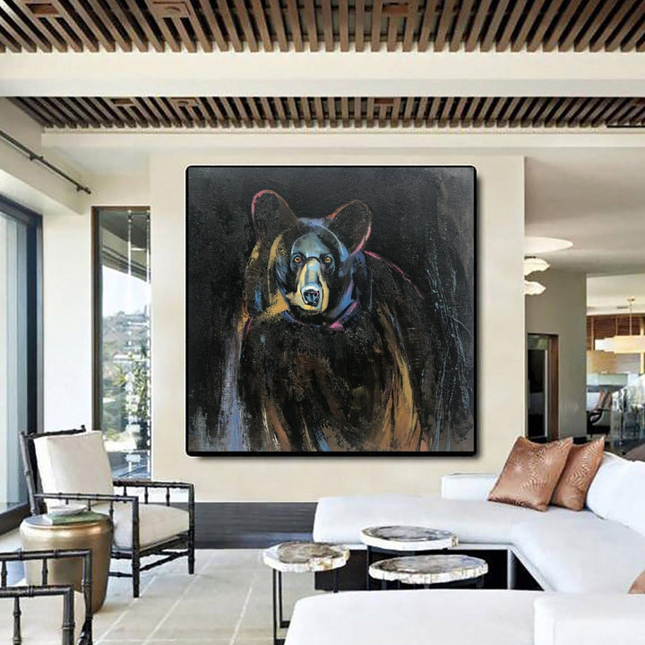 Grizzly Bear Abstract Painting Large Bear Painting Animal Art Canvas Painting Dark Canvas Art Black Painting Wall Art Modern Paintings | THOUGHTFUL BEAR - trendgallery.ca
